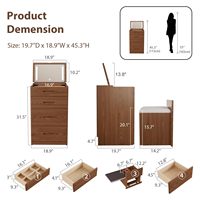 Ensemble de coiffeuse moderne en chêne massif pliable avec miroir LED rabattable, 3 tiroirs de rangement et tabouret ottoman pour chambre à coucher