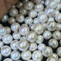 Perles d'eau douce blanches rondes de 11-13 mm, non percées, pour la fabrication de bijoux de luxe