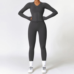 Conjuntos de Fitness para gimnasio para mujer, traje de Yoga de manga larga con aislamiento de felpa de invierno, conjunto de Fitness ajustado para correr de alta intensidad - Product Image 4