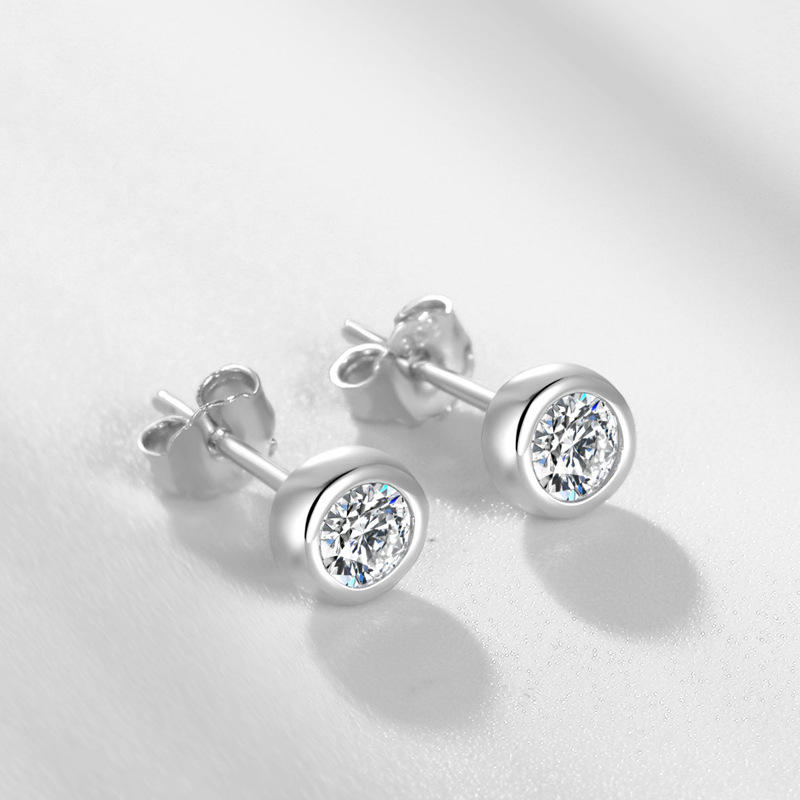 Hot Selling Cubic Zircoia Bezel Setting Small Sutd Earrings 3MM 4MM 5MM Solitaire CZ Sterling Silver Post Earrings