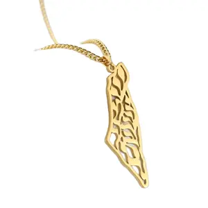Ожерелье из нержавеющей стали с кулоном в виде карты Палестины для мужчин и женщин, ожерелье с золотой цепочкой, амулет