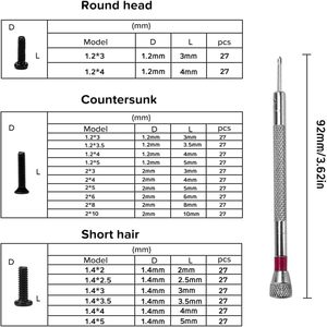 500 pièces minuscule Micro Kit de vis de réparation 18 tailles en acier inoxydable revêtu de zinc filetage fin M1.2/M1.4/M2 montre lunettes ordinateur vis - Product Image 3