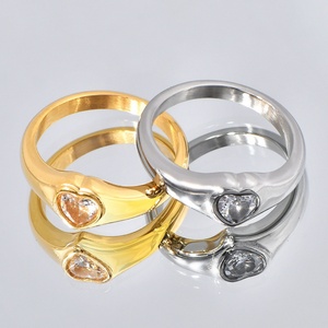 Wholesale Fashionable Minimalist Jewelry Anniversary Gift <b>Gold</b> Plated Stainless Steel Heart Zircon <b>Ring</b> - Product Image 1