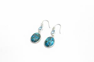 Pendientes Artesanales de Topacio Azul y Turquesa Cobre, Joyería de Piedras Preciosas Naturales, Plata de Ley 925, Venta al por Mayor para Boutiques de Mujer - Product Image 3