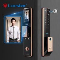 Serrure de porte intelligente Locstar Tuya, contrôlée par application, avec reconnaissance faciale, empreinte digitale, code numérique, poignée à tirer et à pousser, caméra de surveillance