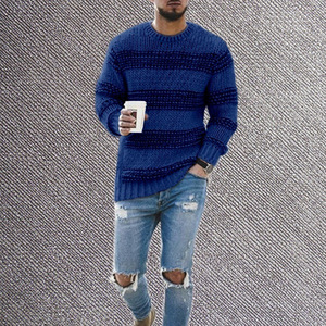 Pull rayé pour homme, coupe ajustée, col rond, manches longues, tricot, automne-hiver, mode jeune, style européen et américain - Product Image 4