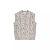 Gilet en tricot sans manches pour homme, style preppy, en laine, couleur unie, tricoté à la main, vintage, col en V