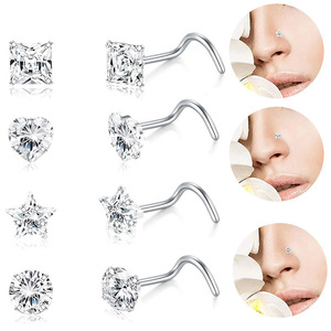 316L Paslanmaz Çelik Basit Blink L Şekli S Şekli Düz Çubuk Zirkon Burun Çivisi Burun Piercing Takısı Vücut Piercing Burun Halkası - Product Image 2