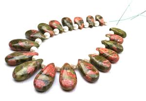 Unakite-GEMA Natural de jaspe, 1 hebra, Briolette liso, calidad increíble, venta al por mayor - Product Image 4
