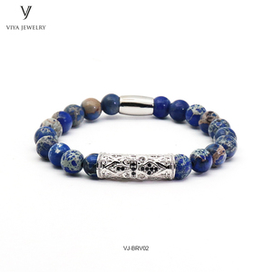 फैशन थोक कस्टम 8mm मोती खिंचाव प्राकृतिक भूरे रंग के पत्थर मनका कंगन पुरुषों आभूषण - Product Image 3