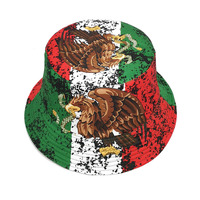 Promotion bon marché Chapeau seau avec impression du drapeau du Mexique Vente en gros Polyester Chapeau seau OEM Chapeau Bob en coton