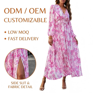 Abiti da ragazza con scollo a v a manica lunga stampati moda autunno abito Swing elegante Chiffon abiti da donna - Product Image 1