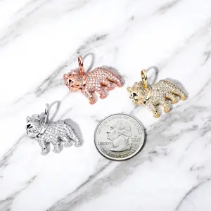 Cute Puppy Dog Fine Jewelry Pendants Gifts Cubic Zirconia 925 Sterling Silver French Bulldog Animal Pendant Charms Women Men