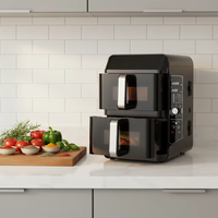 Friteuse à air numérique à double étage de 11,2 L avec fenêtre visible, lumière de cuisson, 6 programmes prédéfinis, écran tactile LED pliable, 2400 W