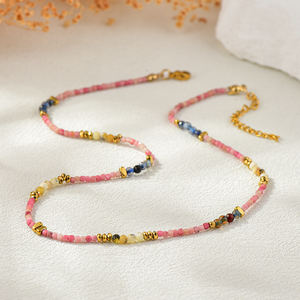 Ensemble de bijoux de mode en pierre rose à la mode bohème quotidien avec perles colorées - Product Image 2