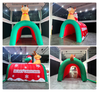 Tunnel gonflable publicitaire de 6 m avec lumières LED, entrée de Noël gonflable avec Père Noël et rennes