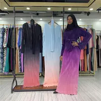 Maxi abaya vestido comprido feminino, vestido de manga longa com gradiente de cores