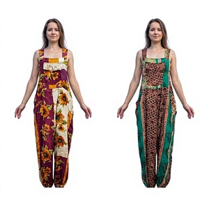 Combinaison pour femme Alladin 100% coton, style bohème décontracté, à fleurs, au-dessus du genou, avec broderies et patchs, tendance, élégante, moderne, séchage rapide - Product Image 1