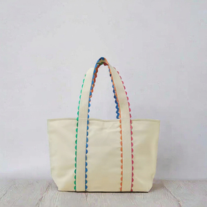 Bolsa de Playa Casual de Lona de Algodón Gruesa, Ecológica y Duradera, con Cadenas, Adornos Coloridos, Asa y Monograma Personalizado para Mujer - Product Image 3