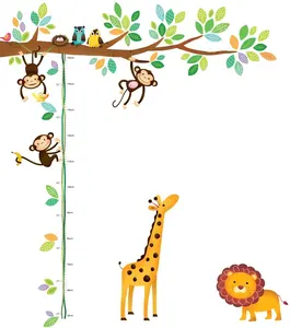 Little Monkeys Cây Và Động Vật Biểu Đồ Tăng Trưởng Chiều Cao Trẻ Em Dán Tường Có Thể Tháo Rời