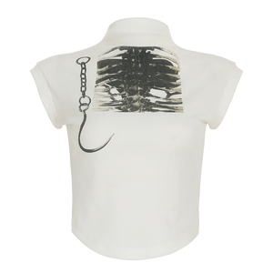 เสื้อยืดแขนสั้นคอตั้งทรงเข้ารูปลายโครงกระดูกสไตล์วินเทจ Y2K สำหรับผู้หญิง ขายส่ง เสื้อฤดูร้อน - Product Image 6