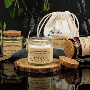 Novelty Design Wholesale Customize Handmade Kraft Label Cotton Bag Wooden Cork Home Decor Soy Wax Scented Candles