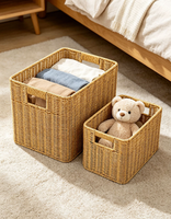 Panier de rangement multi-usages en rotin tressé 100% fait main avec poignée, organisateur de jouets et d'objets divers, panier en osier