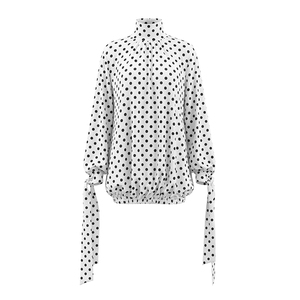 Viviblook Q26DS112 Vestidos de otoño para mujer, elegante vestido Retro de lunares con cuello alto y cordones, manga larga, holgado, mini vestido ajustado - Product Image 5