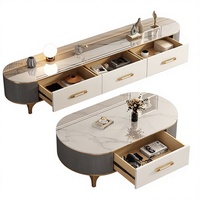 Ensemble table basse et meuble TV en pierre frittée de luxe moderne, table centrale ovale, ensemble de meubles minimalistes pour salon