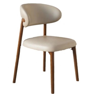 Silla de Comedor de Madera Maciza, Estilo Nórdico Minimalista, Diseño Moderno de Lujo Ligero, Tapicería Suave Color Crema, Muebles para el Hogar y Restaurantes - Product Image 4