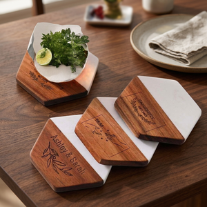Sous-verres de luxe en bois d'acacia épissé, forme hexagonale, diamètre 100 mm, résistants à la chaleur, écologiques, faits à la main - Product Image 3
