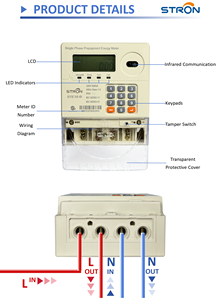 Compteur d'énergie électrique monophasé prépayé standard STS à 20 chiffres avec recharge par jeton - Product Image 3