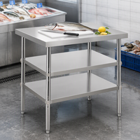 Table de préparation en acier inoxydable pour le nettoyage du poisson, plan de travail à 3 niveaux avec double étagère inférieure pour marché de fruits de mer