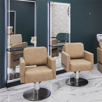 Fauteuil de Salon Moderne Hydraulique Pivotant en Cuir PU Gris Foncé avec Base Dorée et Accoudoirs Carrés – Équipement de Coiffure à Hauteur Réglable