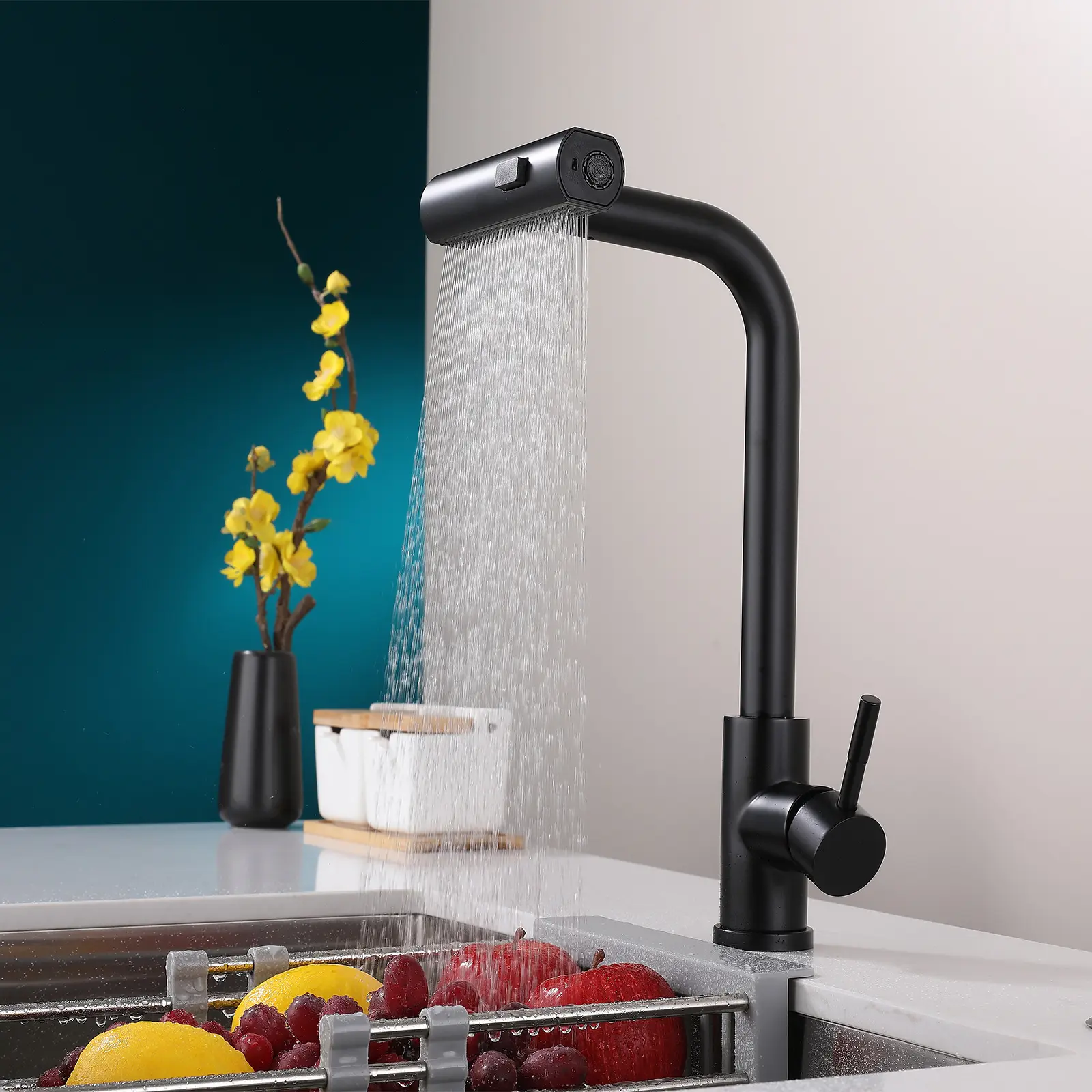 Black stainless steel kitchen sink taps faucet in brushed pull out with side sprayer 3 way waterfall faucet kitchen