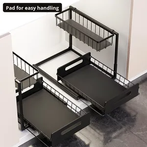 Étagère de rangement <span class=keywords><strong>sous</strong></span> évier en métal, double couche, multifonctionnelle, pour cuisine et salle de bain - Product Image 4