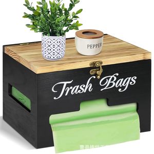 Caja de almacenamiento de bolsas de basura de madera, negra, rectangular, con tapa, tipo vertical, para uso en la cocina. - Product Image 1