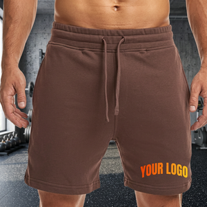Customizable <b>Men's</b> <b>Brown</b> Cotton Drawstring <b>Shorts</b> With Front Logo Heat Transfer Printing Casual Jogger Style Mid Waist <b>shorts</b> - Product Image 3
