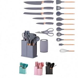 <b>Kitchen</b> <b>Gadget</b> <b>Kitchen</b> Utensils Set Food Grade Silicone With Wooden Handle and Cuttings Board Storage Bucket - Product Image 3