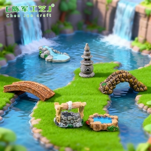 Microlandscape - Adornos de resina retro antiguos, con escenas <span class=keywords><strong>del</strong></span> Lago Oeste, <span class=keywords><strong>faro</strong></span>, pozo de agua, piscina, puente pequeño, arroyo y pradera - Product Image 1