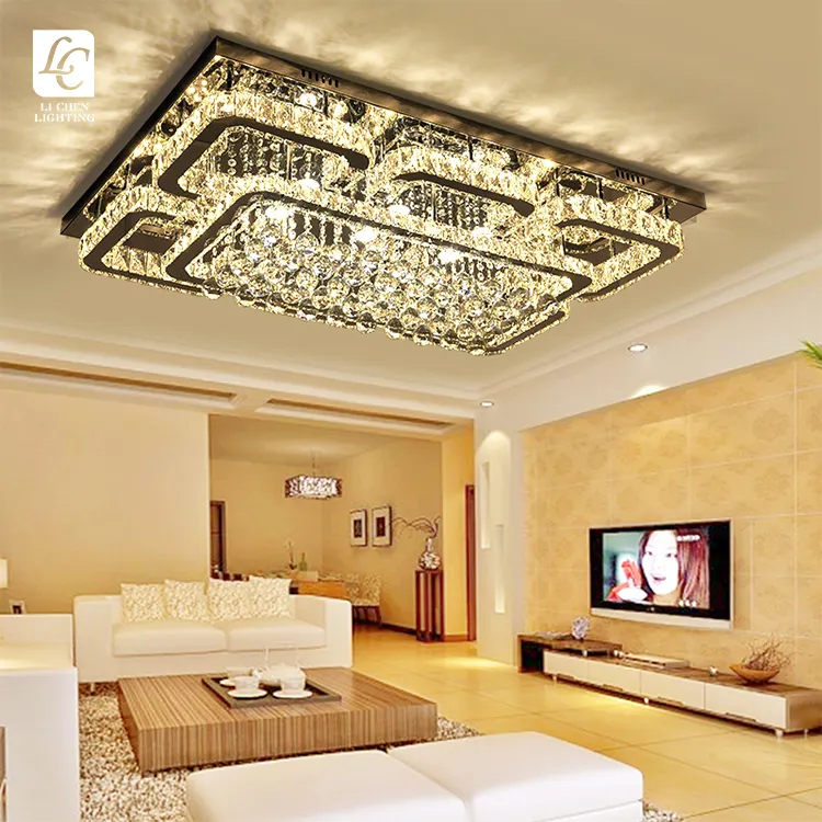 Modern Design Indoor Decoration Living Room Stainless Steel Crystal Led Ceiling Light