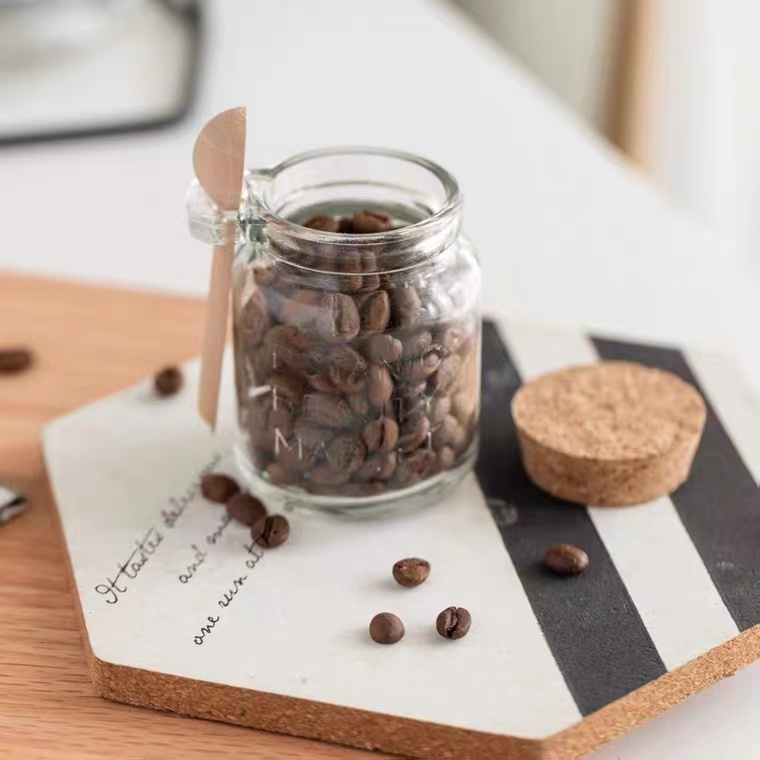 250ML Custom Yogart Glass Bottle With Cork Stopper And Wood Spoon Storage Jar