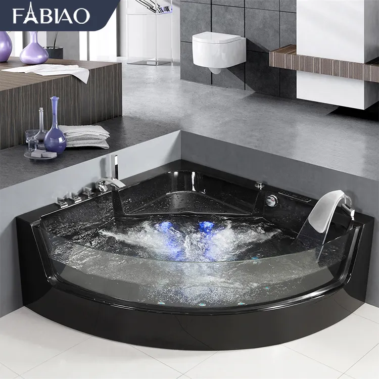 FABIAO baignoir lüks villa ev kullanımı yetişkin büyük siyah cam masaj küveti, aşk üçgen banyo çiftler için