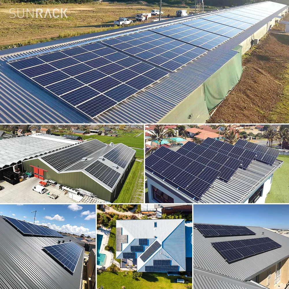 Sunrack Chất lượng cao tấm lợp kim loại năng lượng mặt trời hệ thống điện giải pháp với tích hợp năng lượng mặt trời vật liệu kim loại