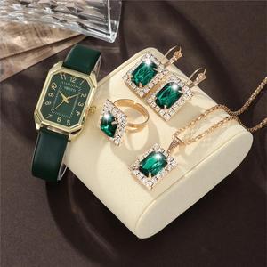 Fashion Square <b>Case</b> Ladies Quartz Watch, Luxury Leather Strap Wristwatch, 5-in-1 Exquisite Jewelry Watch Set - Product Image 2