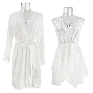 Ensemble peignoir ajouré en maille transparente, doux, respirant, avec bretelles élastiques à pois, pour la salle de bain et le repos, robe de nuit élégante et ajustée - Product Image 5