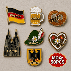 Broches de Solapa Personalizados de Alemania, Broches Metálicos del Oktoberfest, Bandera Alemana, Catedral de Colonia, Jarra de <span class=keywords><strong>Cerveza</strong></span>, Pretzel, Sombrero Tirolés, Logotipo del Águila - Product Image 1