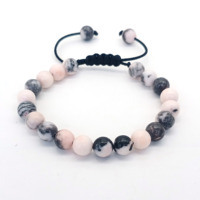 Vente en gros de bracelets ajustables en pierre de jaspe fou gris chinois pour femmes hommes avec perles de jaspe de 8mm pierres de turquoise