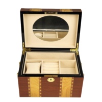 Boîte à bijoux en bois plaqué haute brillance avec doublure en velours, miroir intégré, quincaillerie en métal doré, boîte d'emballage en bois pour le rangement de bijoux et cadeaux