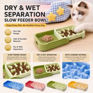 Cuenco retráctil de alimentación lenta, cuenco de alimentación lenta con compartimentos separados para alimentos secos y húmedos - Product Image 3